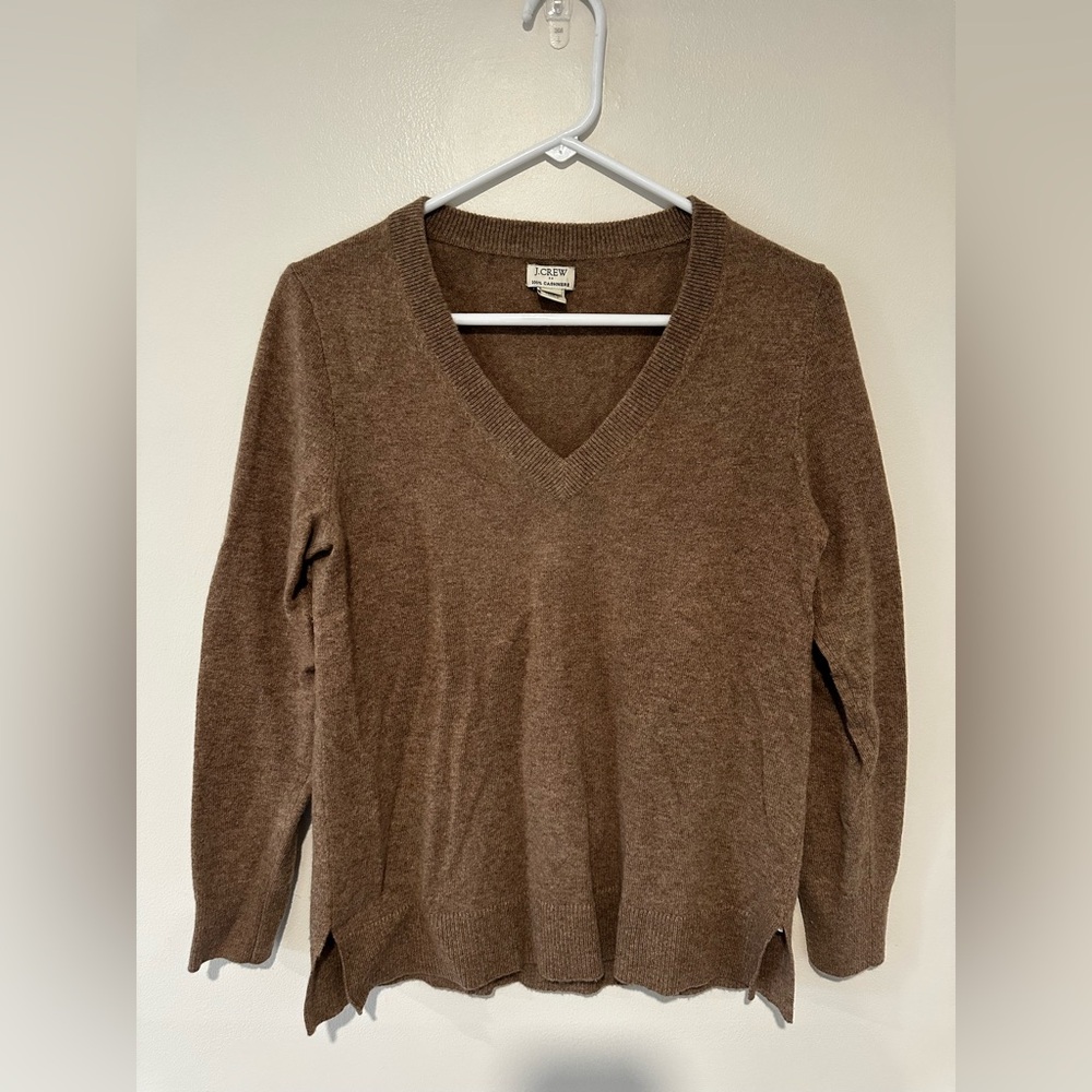 J. Crew Women's Brown Cashmere V-Neck Sweater